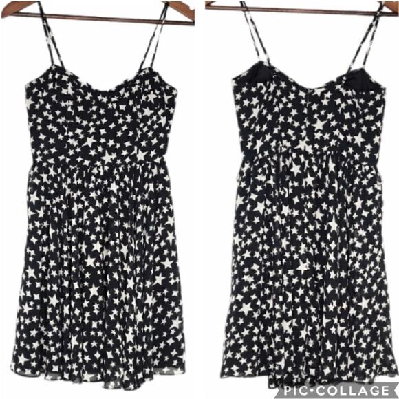 Pearl By Georgina Chapman of Marchesa Black White Stars Mini Strap Dress Size 2 - Picture 4 of 13